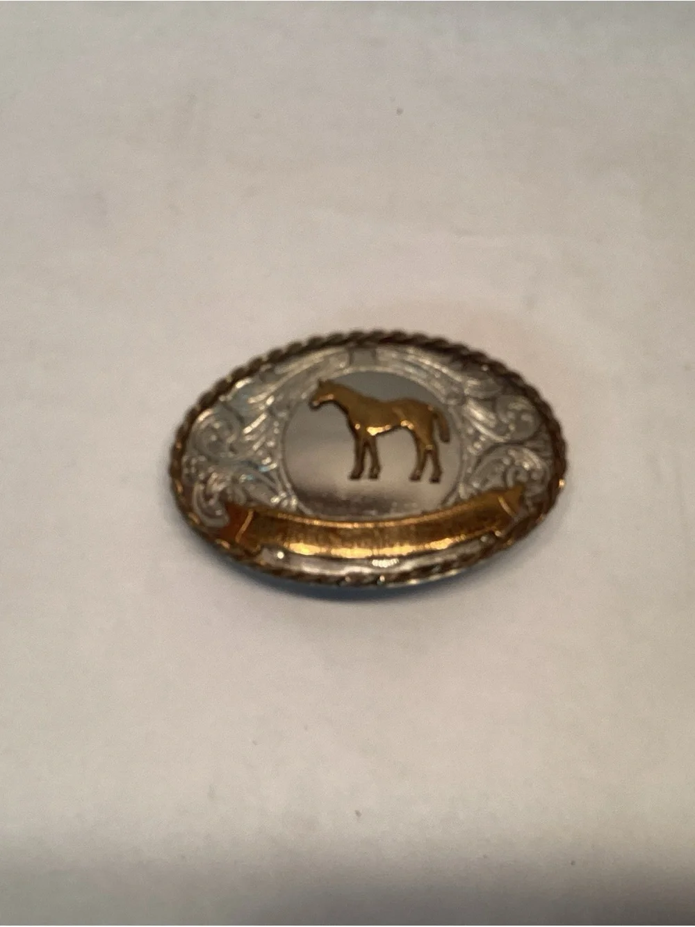 Vintage American Registered Quarter Horse Nickel Silver Horse Belt Buckle Brass